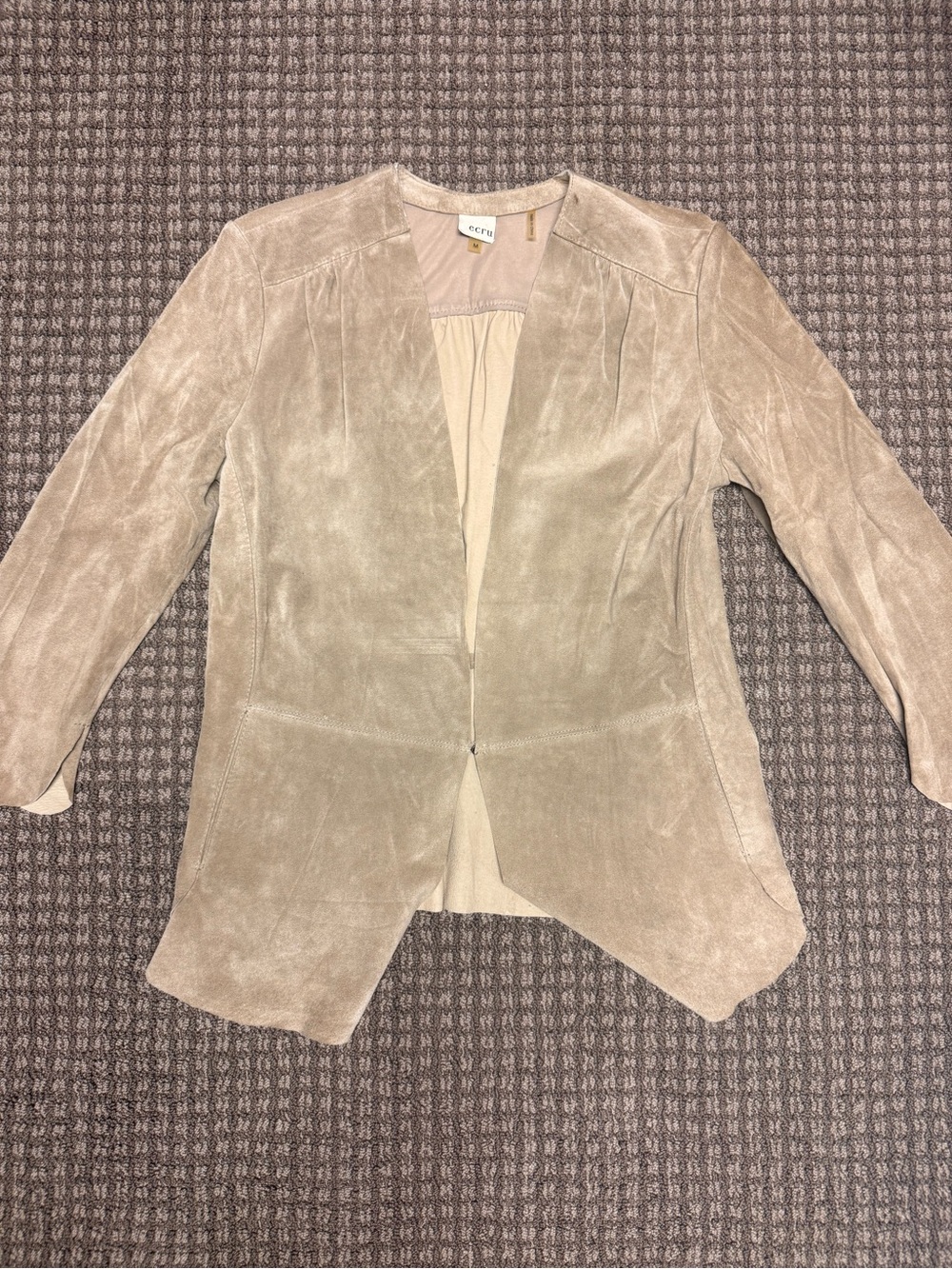 Ecru Taupe Suede Open-Front 3/4
Sleeve Women's Jacket